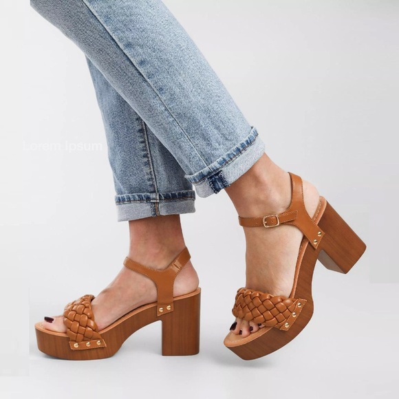 Madden Girl Braided Strap Platform Sandals Cognac Chunky Block Heel Size 9 NWOB - Picture 1 of 11
